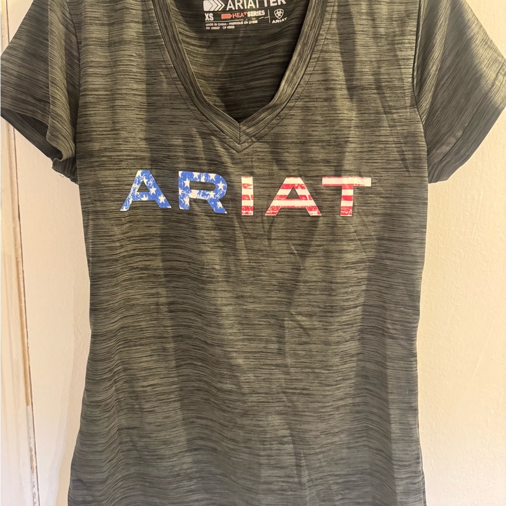 Ariat Women's Olive V-Neck Tee with Patriotic Logo